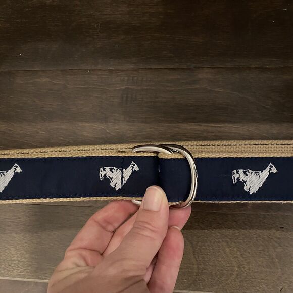 Leatherman Belt Small Blue Tan Embroidered Shelter Island Double Ring USA - Picture 1 of 12